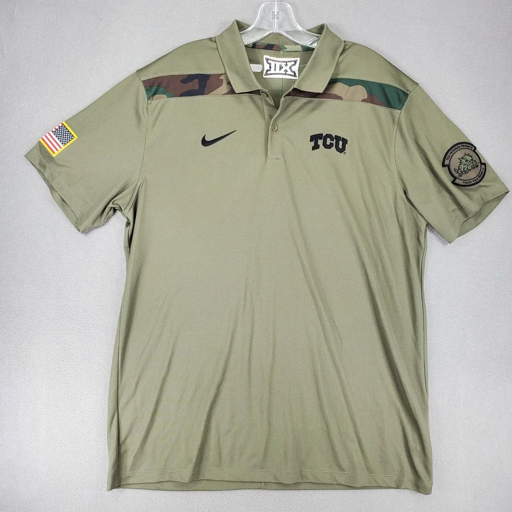 Nike Polo Mens L Olive Green TCU Horned Frogs Military OHT Camo DZ8033-222